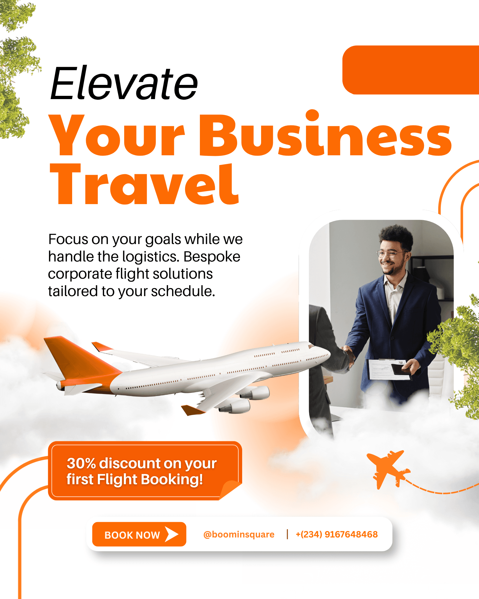 BoominSquare flight booking promotional poster