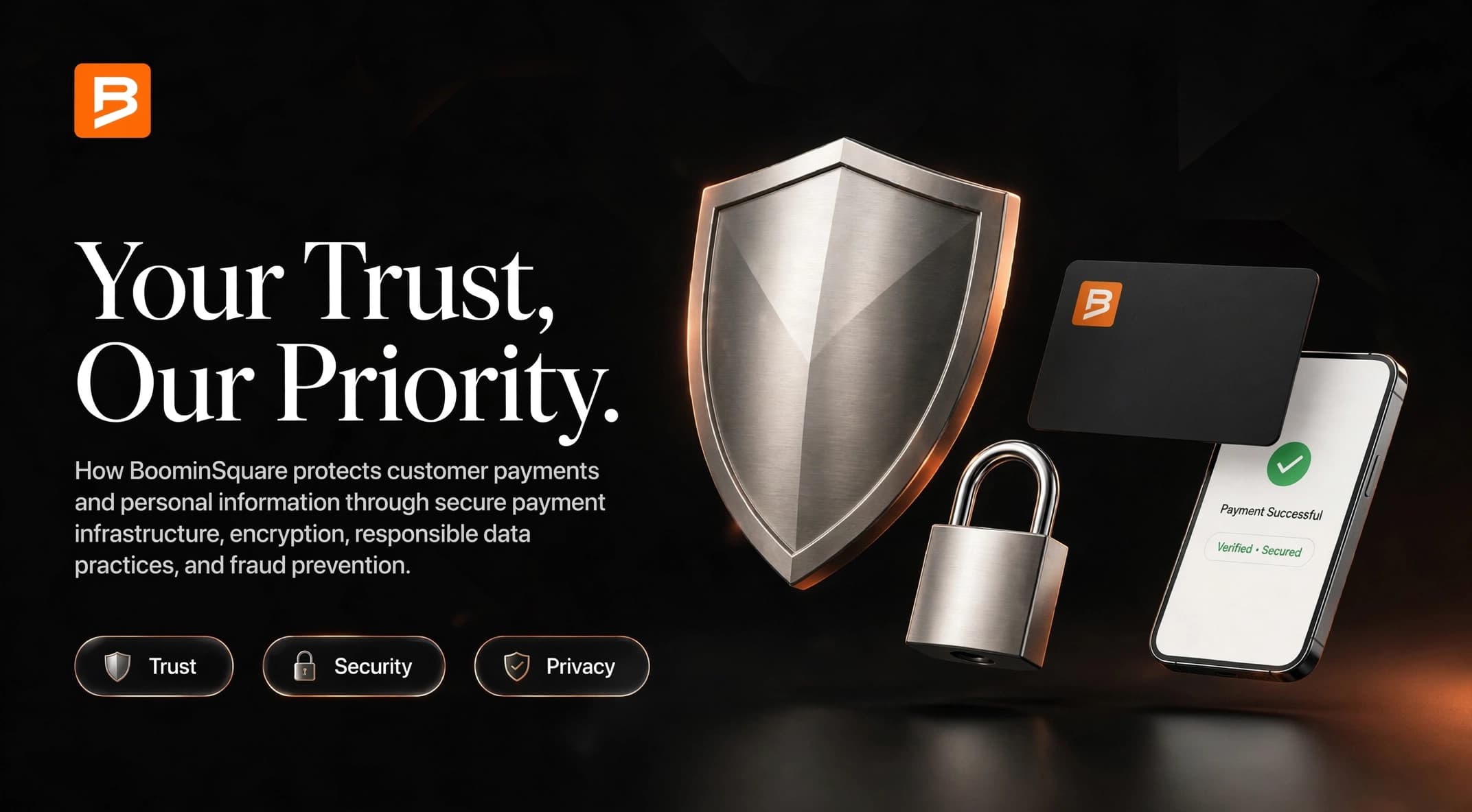 BoominSquare Trust and Security protecting customer payments and personal information